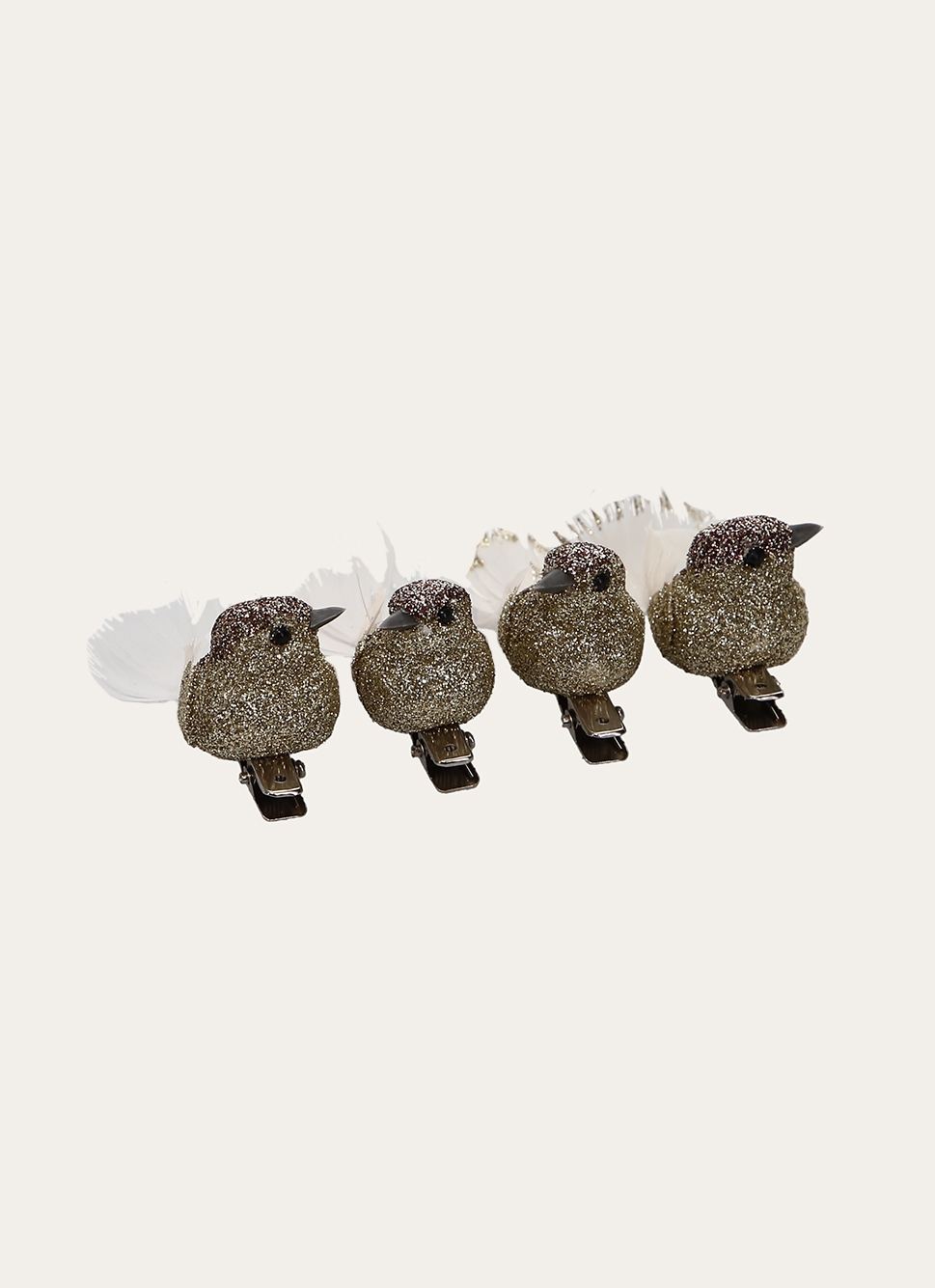 SET DE 4 PETITS OISEAUX BRILLANTS SUR CLIP PLATINE