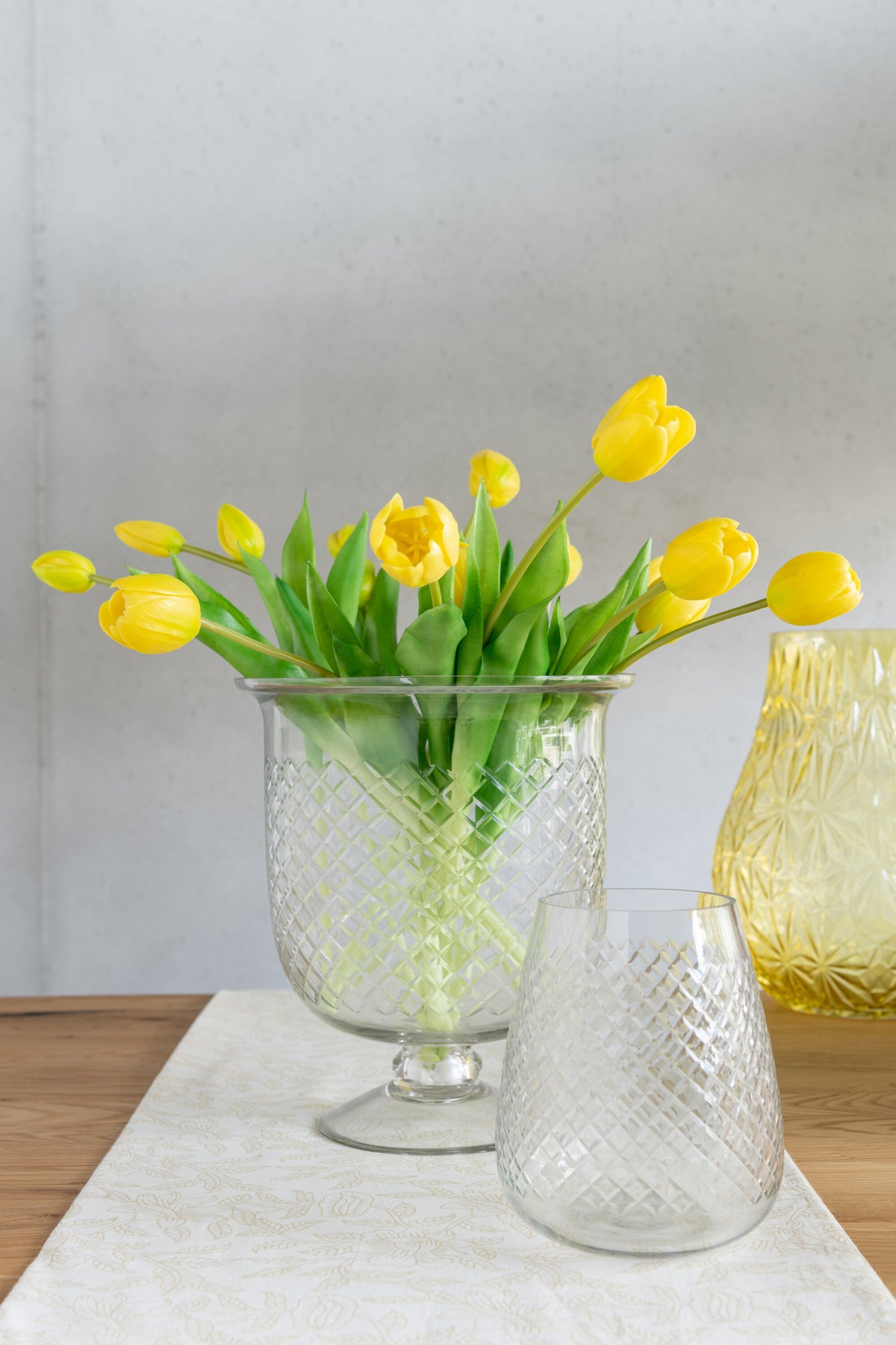 J-Line vaas Geruit - glas - transparant - medium - Ø 18 cm