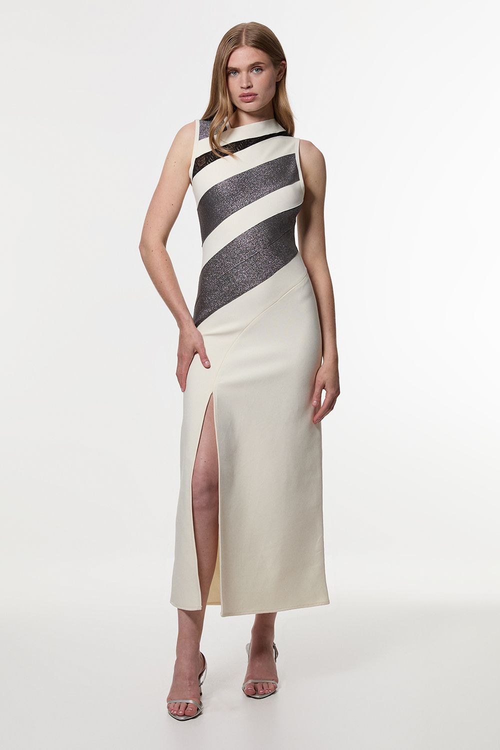 KarenMillen Figure Form Bandage Lace Detail Sleeveless Knit Maxi Dress