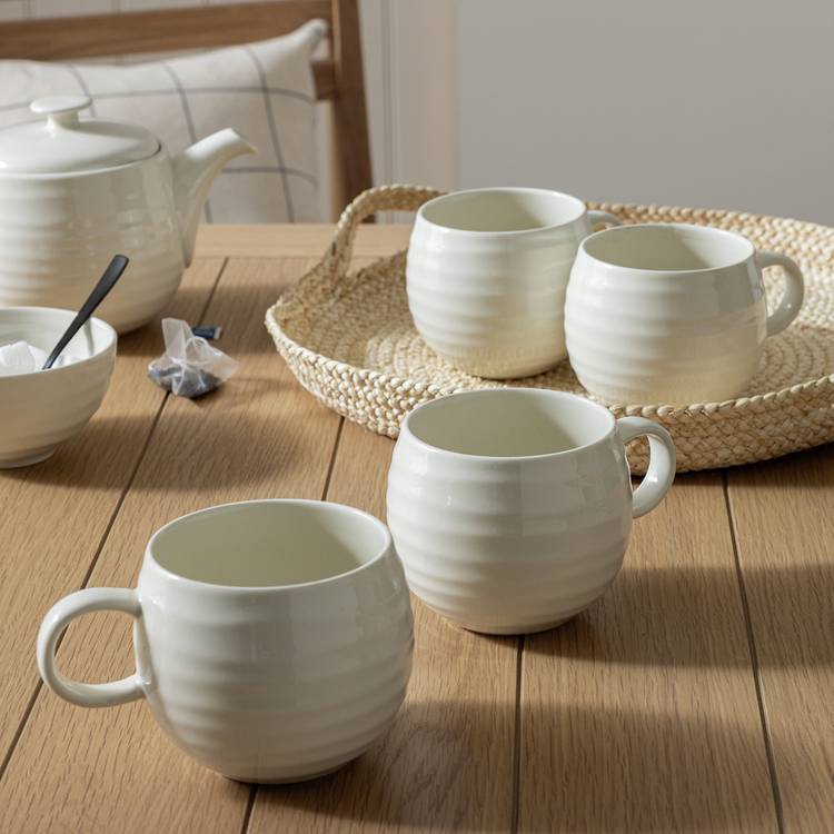 Habitat Ripple Set of 4 Stoneware Mugs - Cream