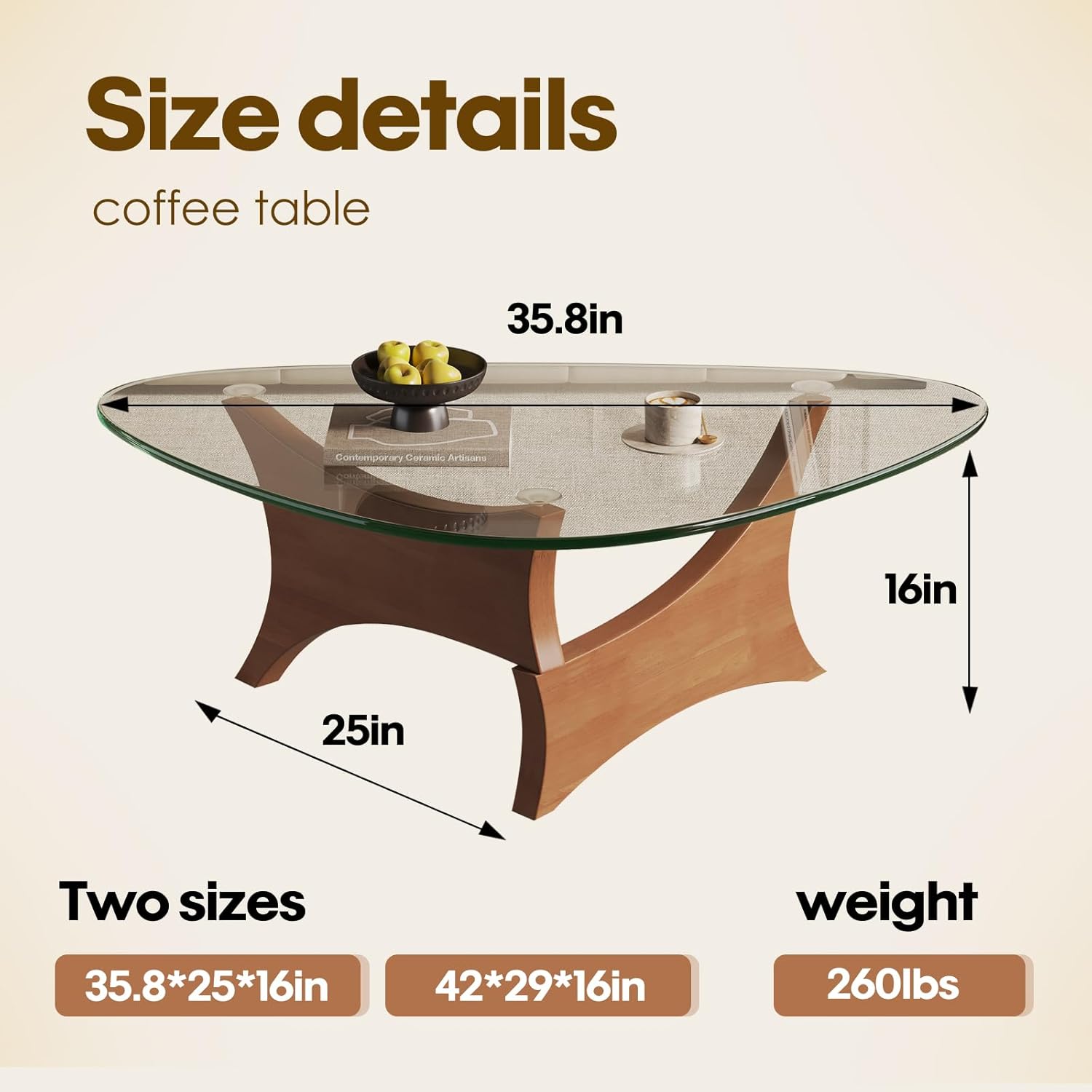 Glass Coffee Table Mid-Century Modern Coffee Table for Living Room Center Table Suitable for Bedroom Living Room Reception Office Tables（Walnut/Transparent，Medium）