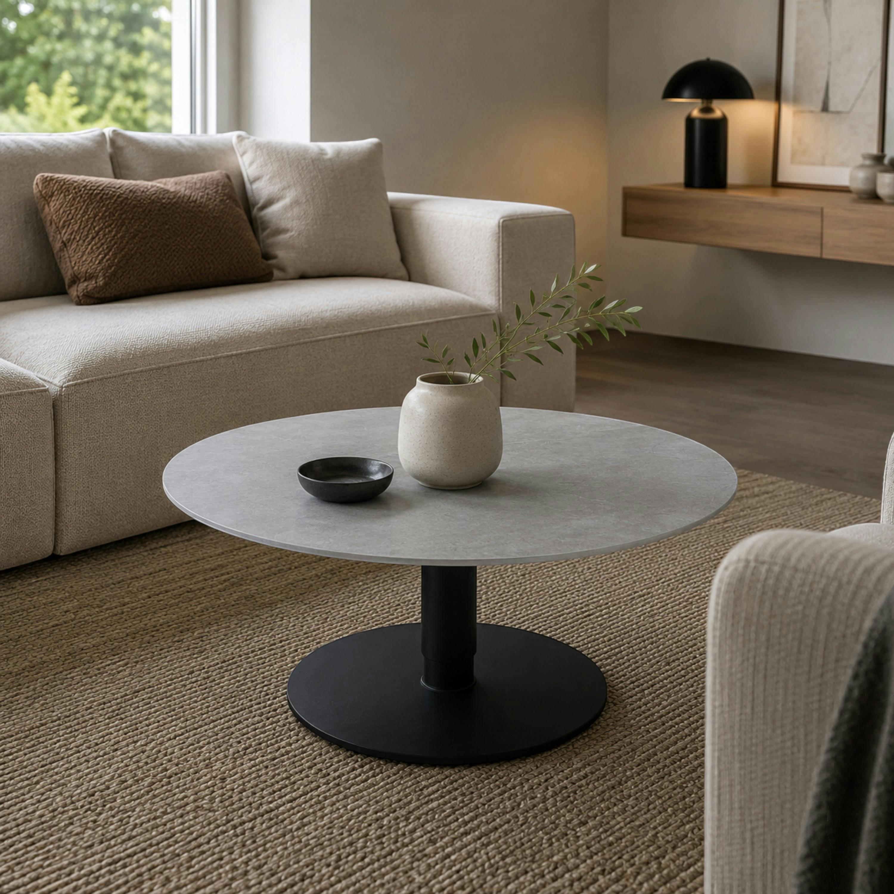 Table basse ronde relevable céramique grise Ø90 cm LUGANO
