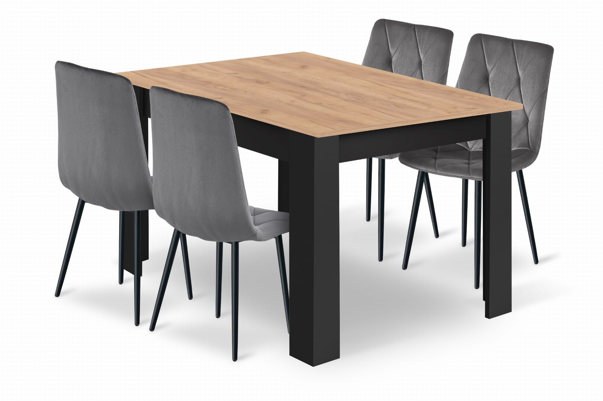 Zestaw do jadalni stół 120x80 dąb craft   4 krzesła LIBRA welur szare