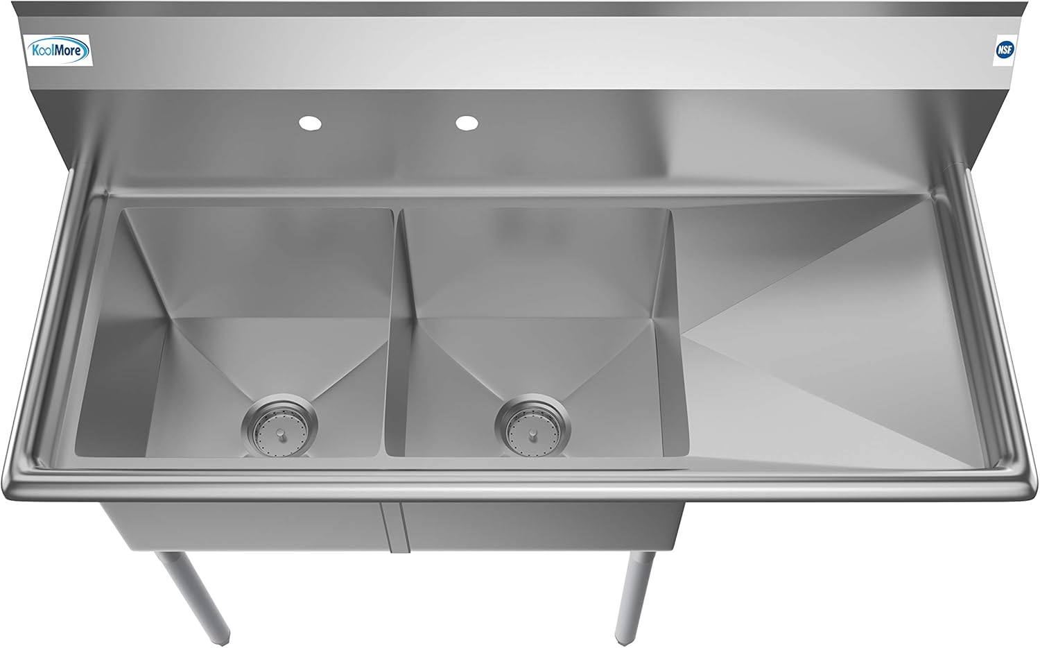 KoolMore - SB151512-15R3 2 Compartment Stainless Steel NSF Commercial Kitchen Prep & Utility Sink with Drainboard - Bowl Size 15 x 15 x 12, Silver
