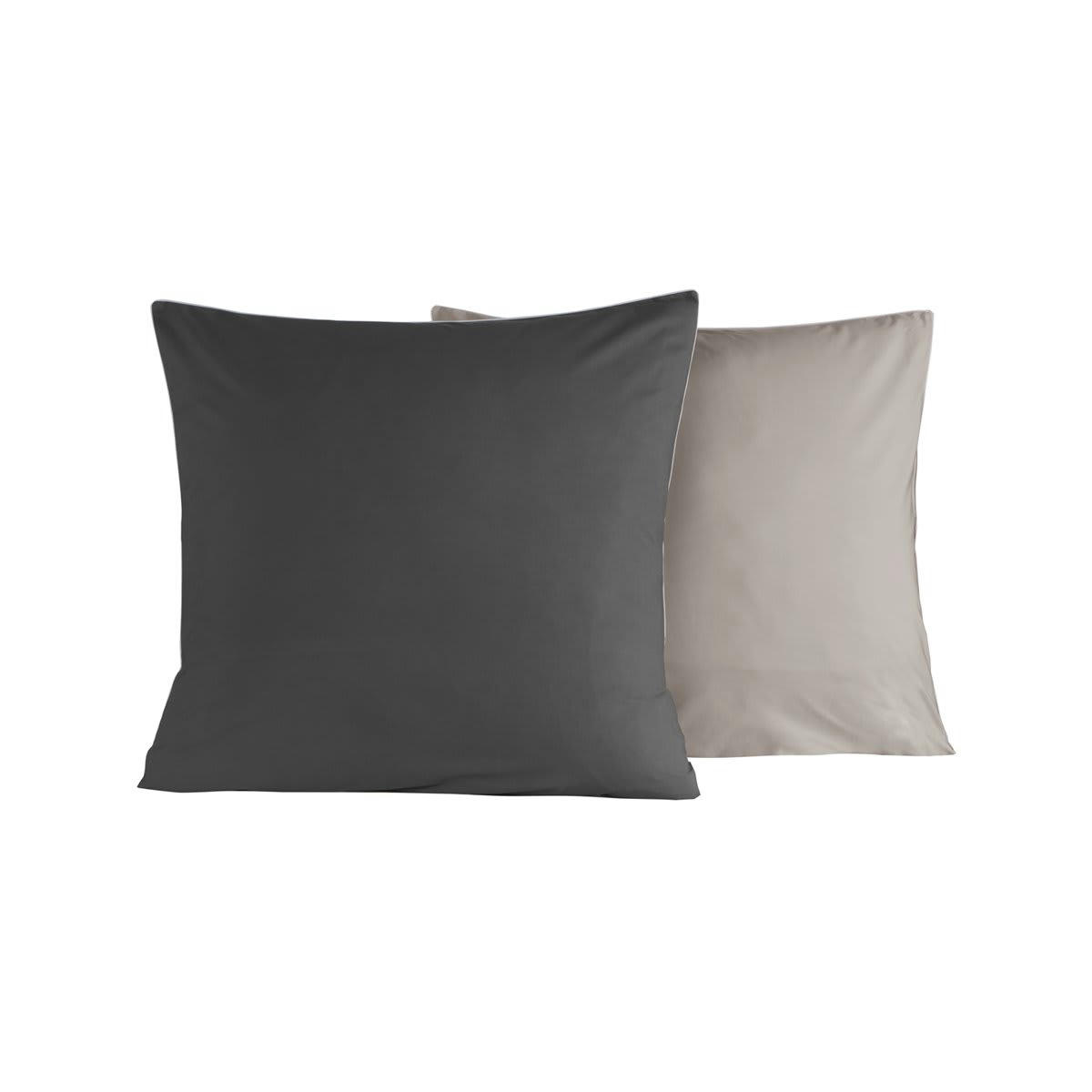 DOZMARY - 2 taies d'oreiller bicolores en percale Anthracite/Gris 65x65 cm