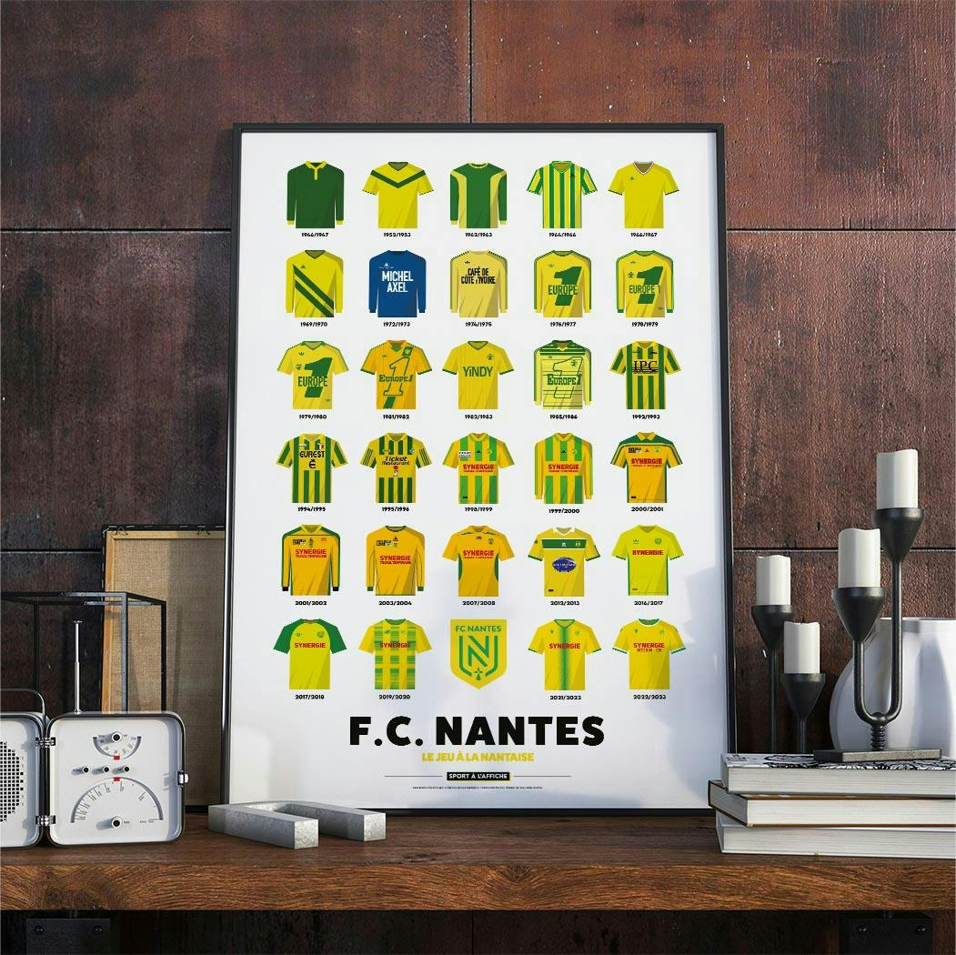 FOOTBALL - Affiche FC Nantes - Maillots Historiques 40x60  cm
