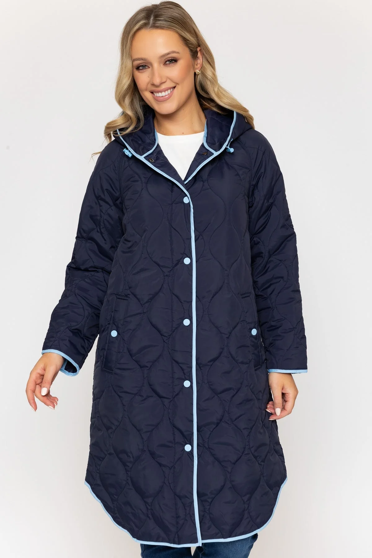 Navy Longline Quilted Coat