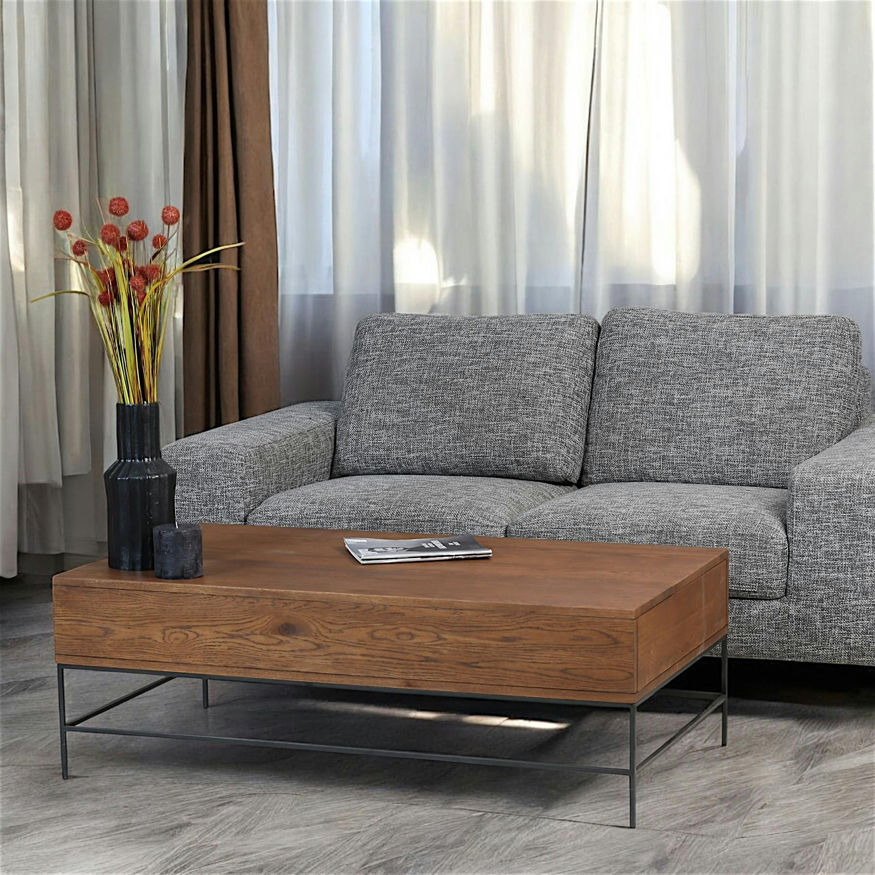 Table basse relevable rectangulaire en chêne massif OKA