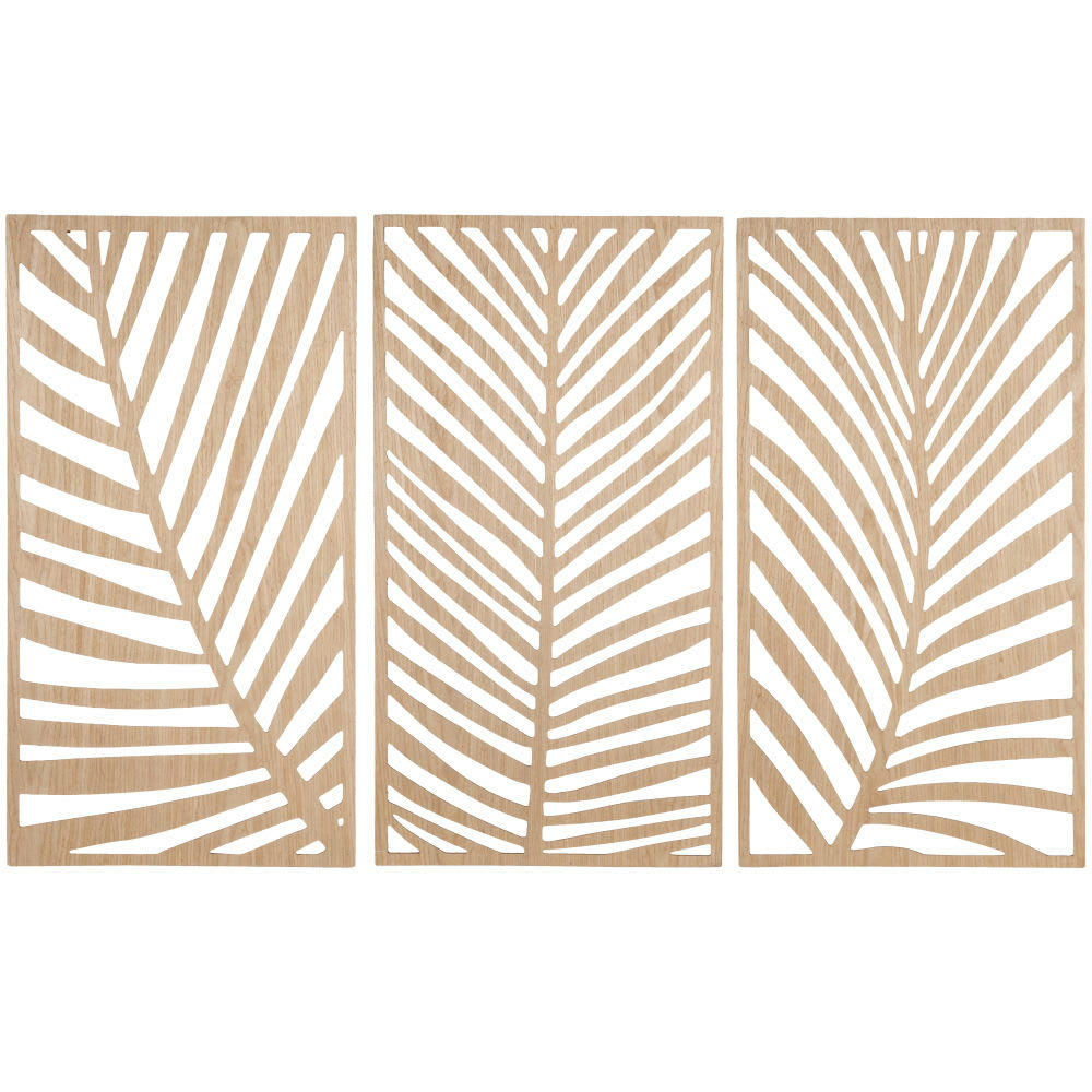 BENTOS - Tryptique décoration murale feuilles en bois 105x65