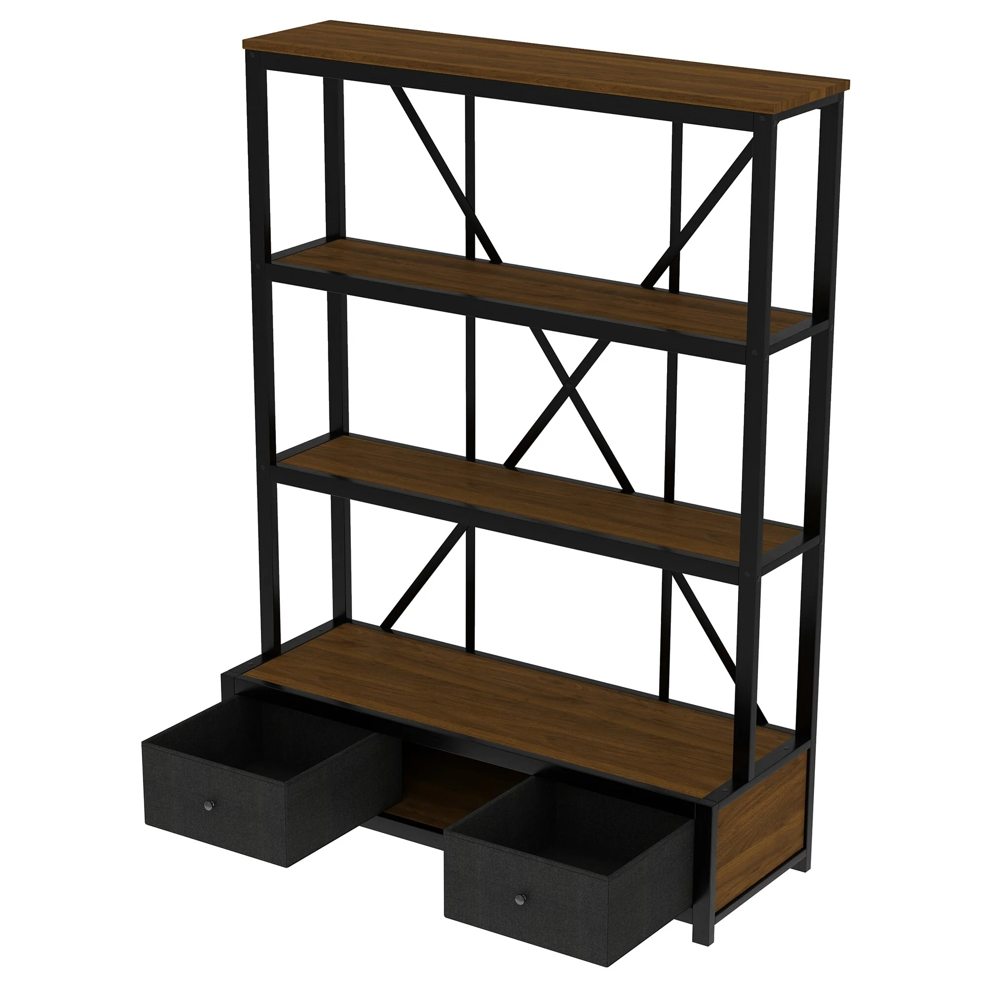 3-Shelf Metal Bookcase with Drawers for Home Office