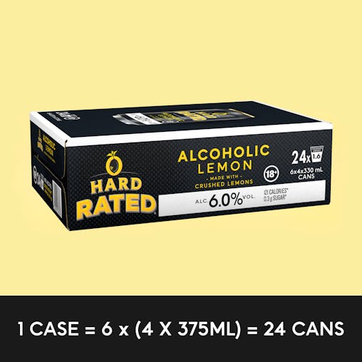 Hard Rated, Original Lemon Flavour, Refreshing Drink, 6% ABV, 330mL (Case of 24 Cans)