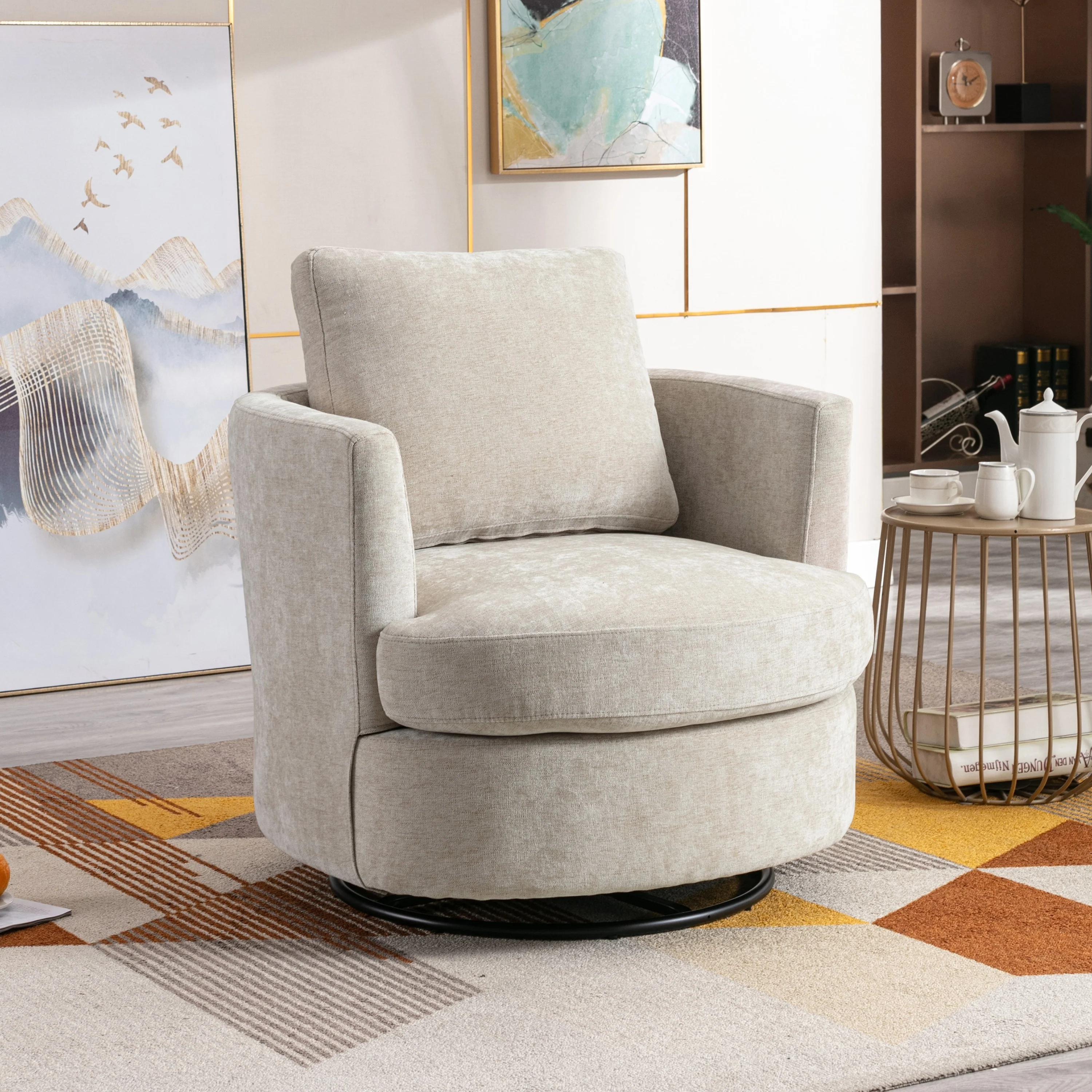 Modern Upholstered Swivel Barrel Chair for Living Room