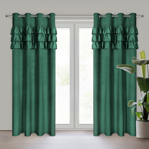 Zasłona zaciemniająca falbankami na przelotkach SAMI 140X250 c. zielona