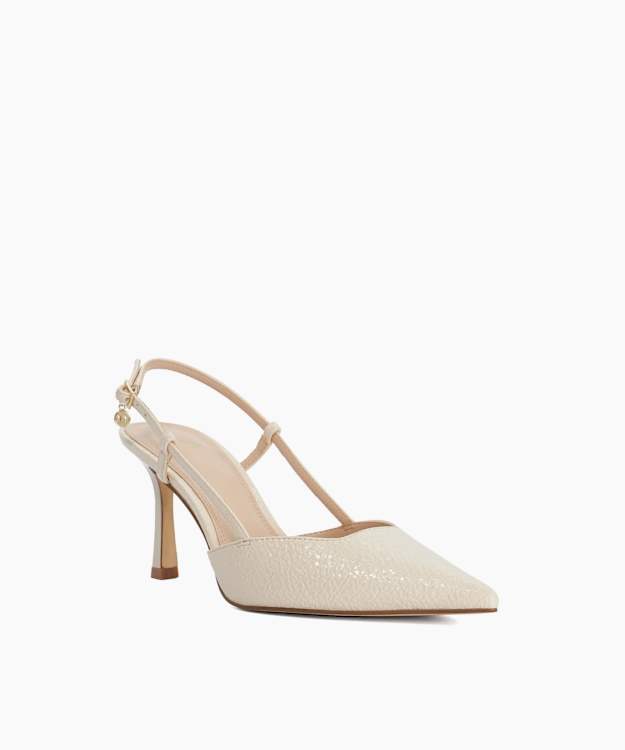 Composure Ecru - Pointed Mid Heel Slingback Heels
