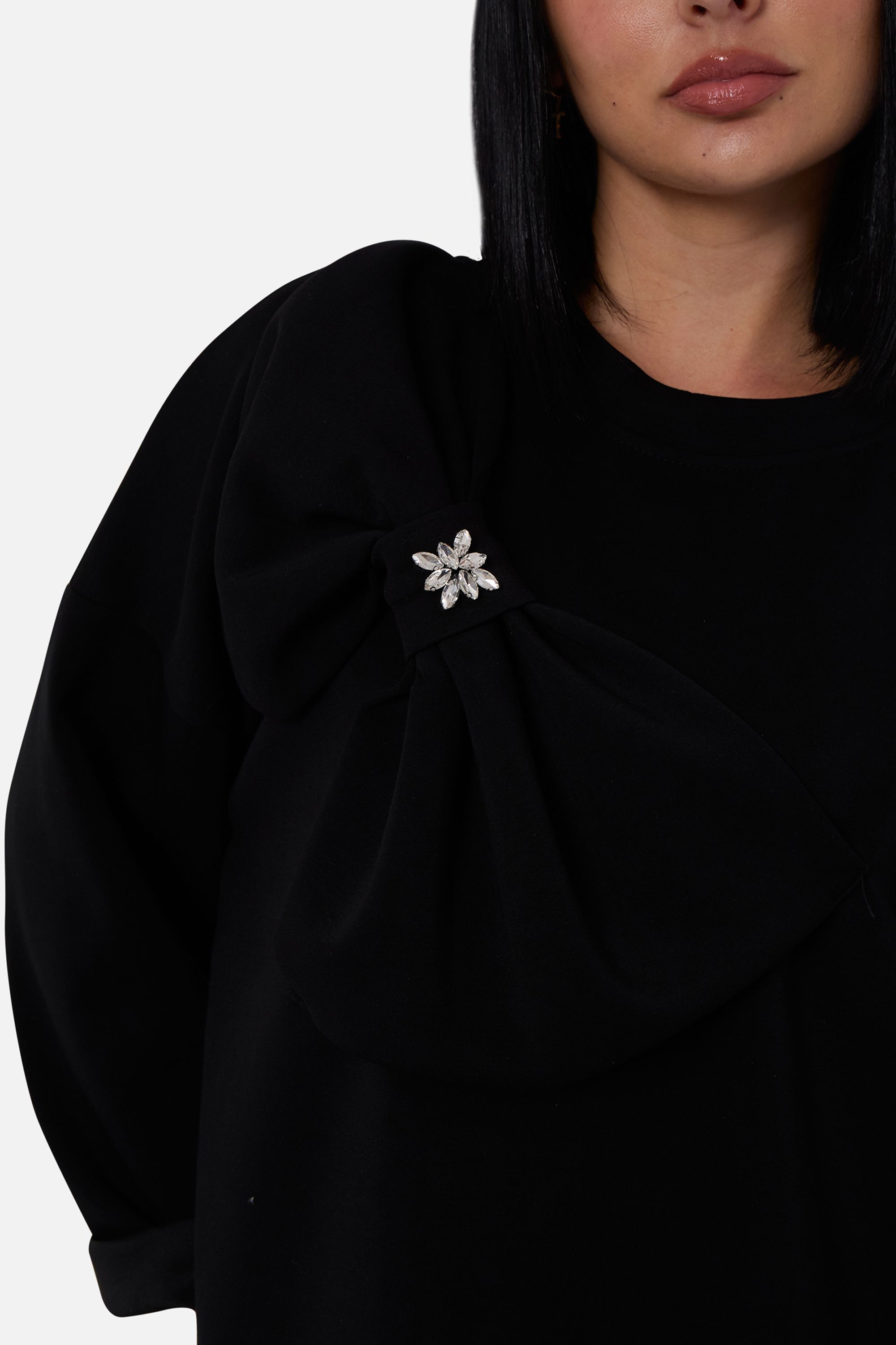 Gini London Black Side Contrast Bow Oversized Jumper Top