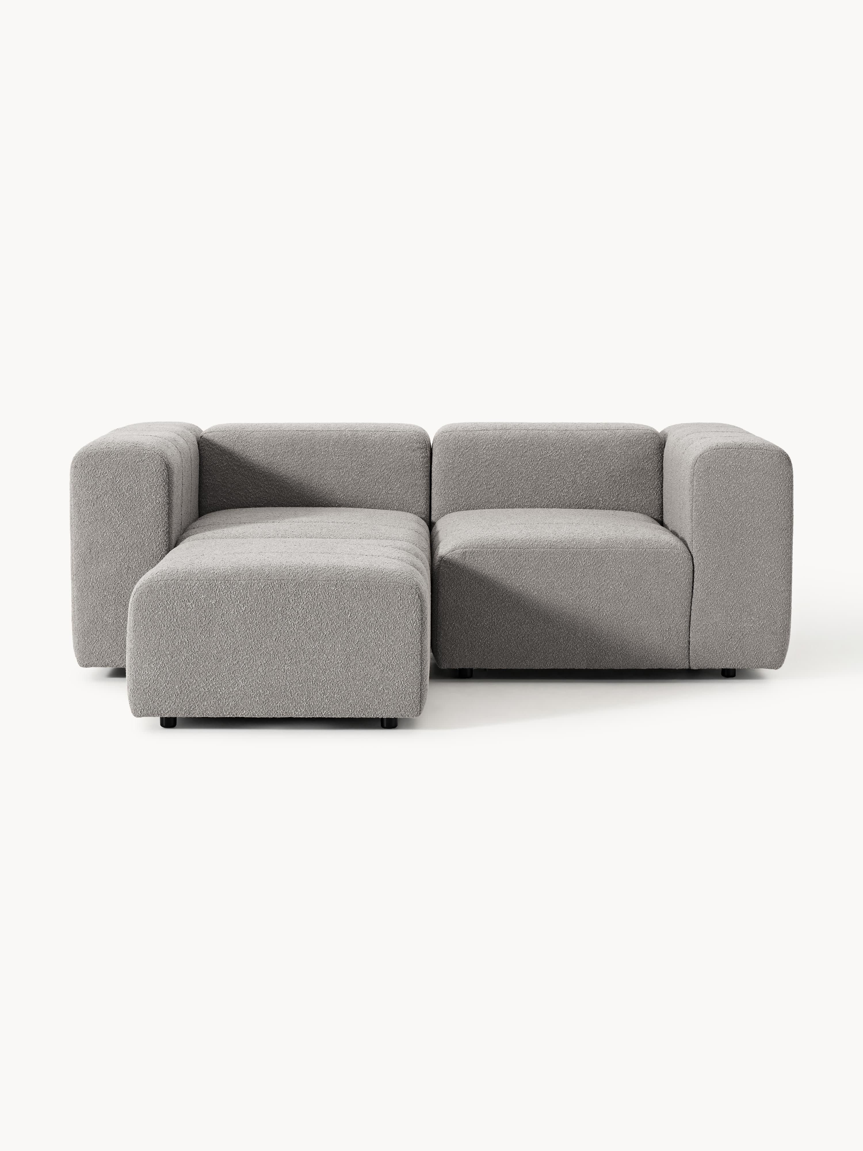 Modulares Bouclé-Sofa Lena (3-Sitzer) mit Hocker (links/rechts)