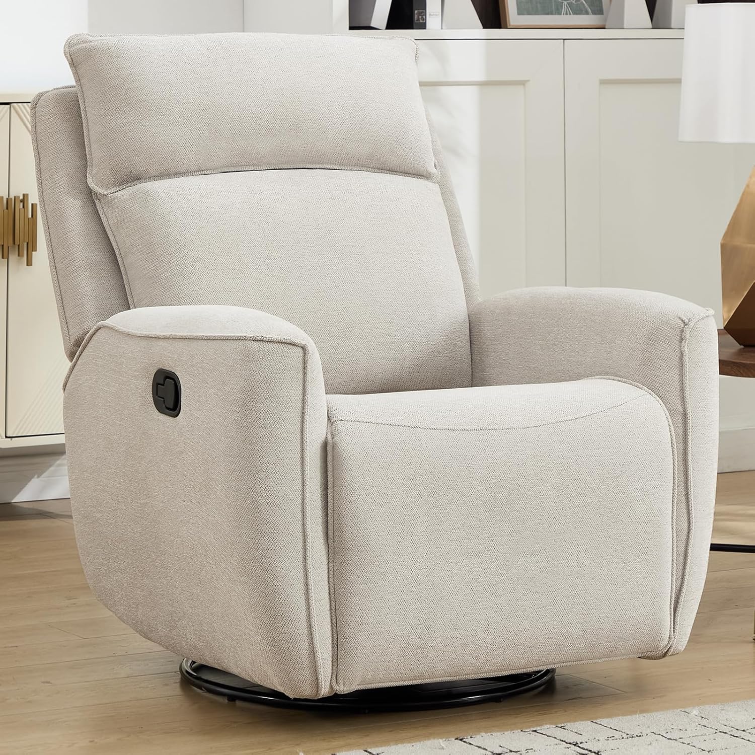 INZOY Nursing Rocking Chair Recliner, Swivel Rocker Recliner, Swivel Glider Rocking Recliners with Soft Backrest, Chenille Fabric Manual Reclining Sofa for Living Room Bedroom Apartment, Beige