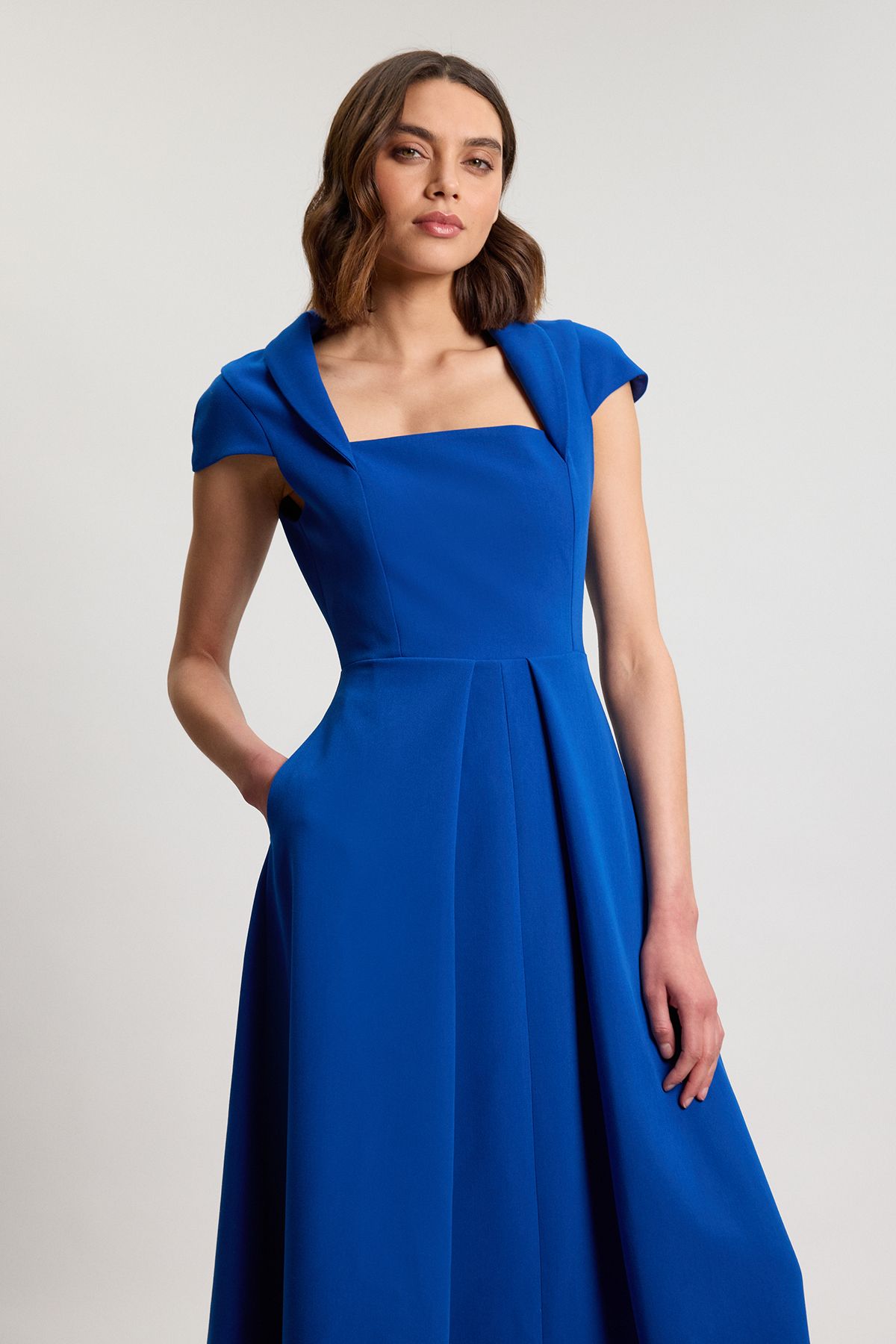 KarenMillen Square Neck Tailored Full Skirted Maxi Dress