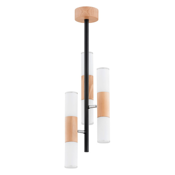 Lampa wisząca jasne drewno-czarna-biała HIROCO 6xE14x10W Alfa