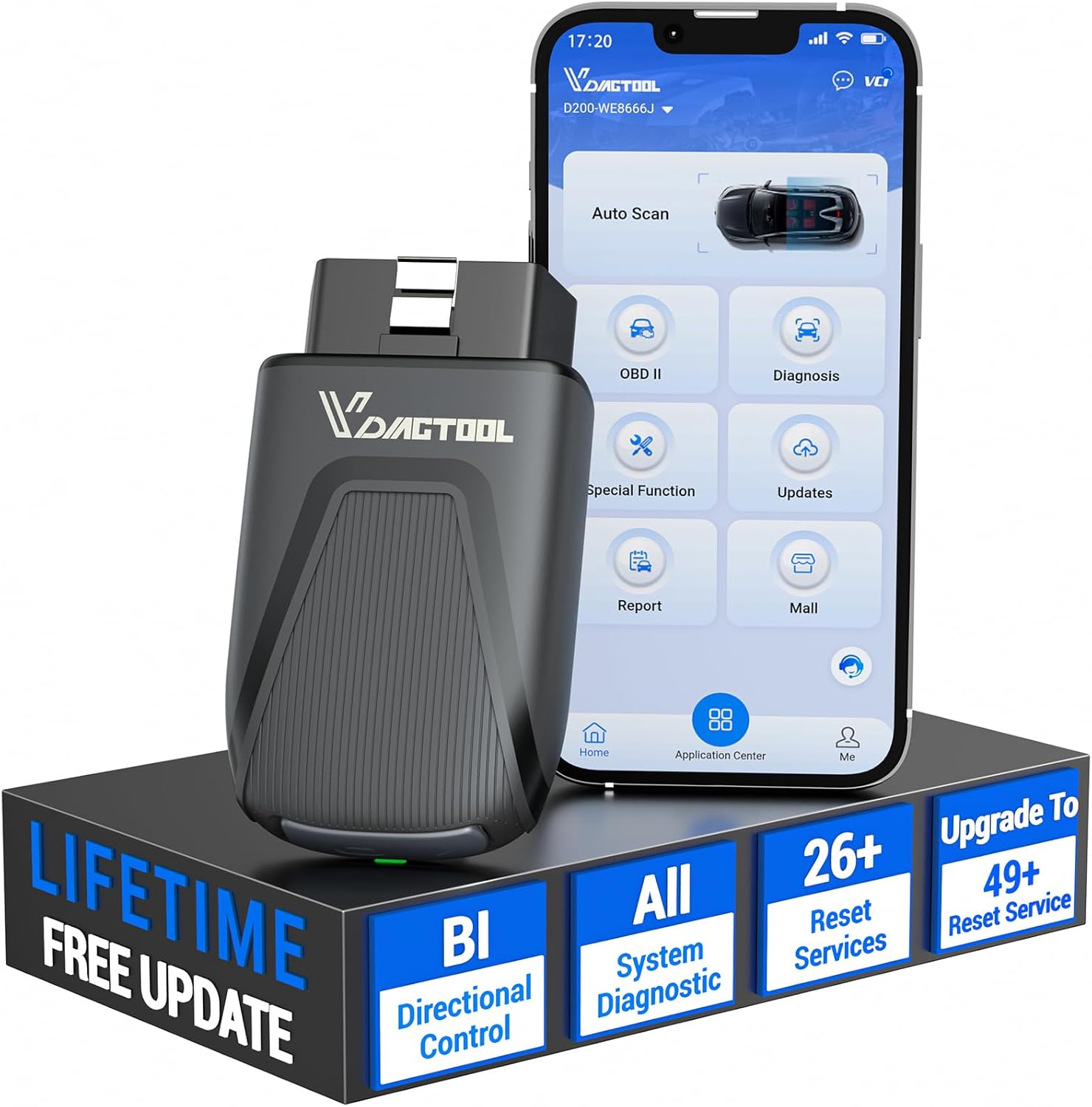 OBD2 Scanner Diagnostic Tool VDIAGTOOL D200, Wireless Bidirectional Scan Tool-Lifetime Free Updates, 26 Resets (Unlockable 49+), Full System Car Code Reader OBD2 Scanner Bluetooth for iOS & Android