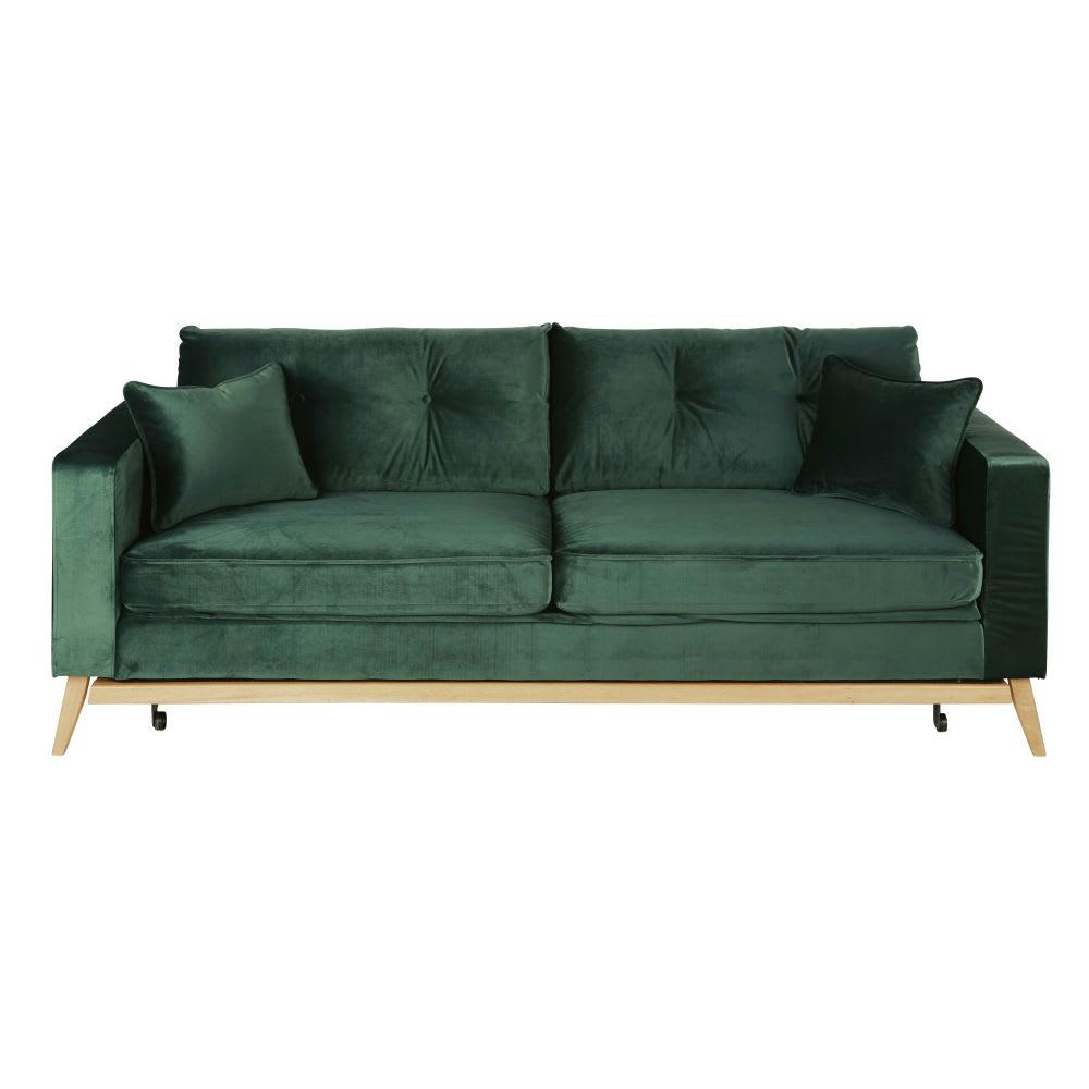 Brooke - Canapé convertible style scandinave 3/4 places en velours vert