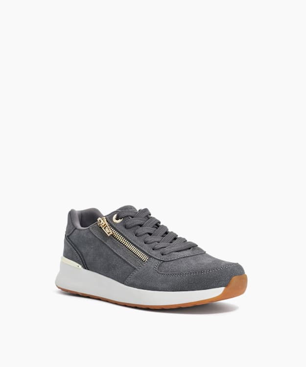 Excise Grey - Suede Zip-Detail Low-Top Trainers