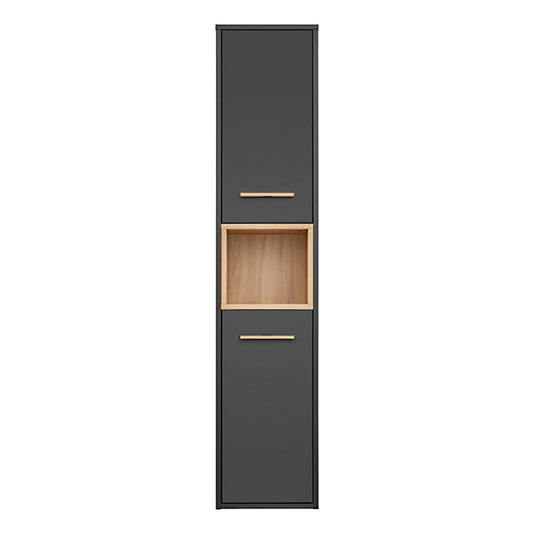 Colonne de salle de bain TALOKA2 portesGris anthracite et chene clair170 cmMeuble suspendu