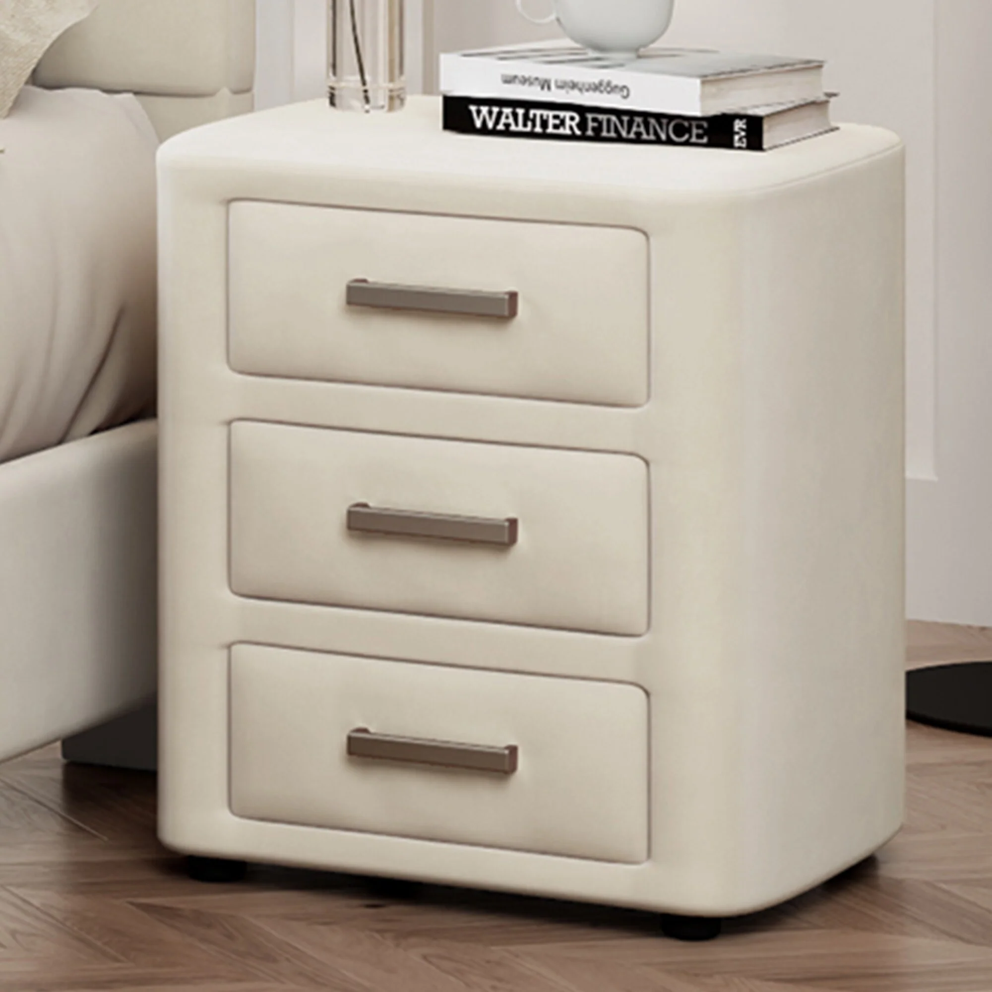 Velvet Nightstand with 3 Drawers, Bedside Table for Bedroom, End Table with Ample Storage, Soft Fabric & Wood Design