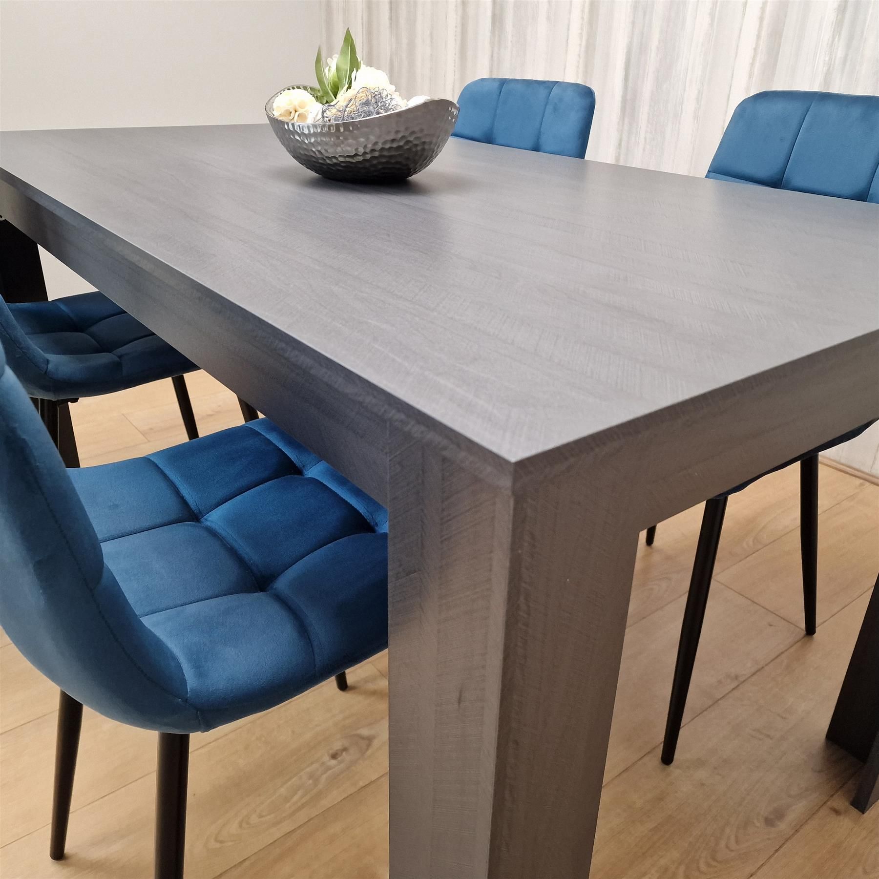 KOSY KOALA Kosy Koala Modern Dark Grey Dining Table Set with 4 Blue Velvet Chairs