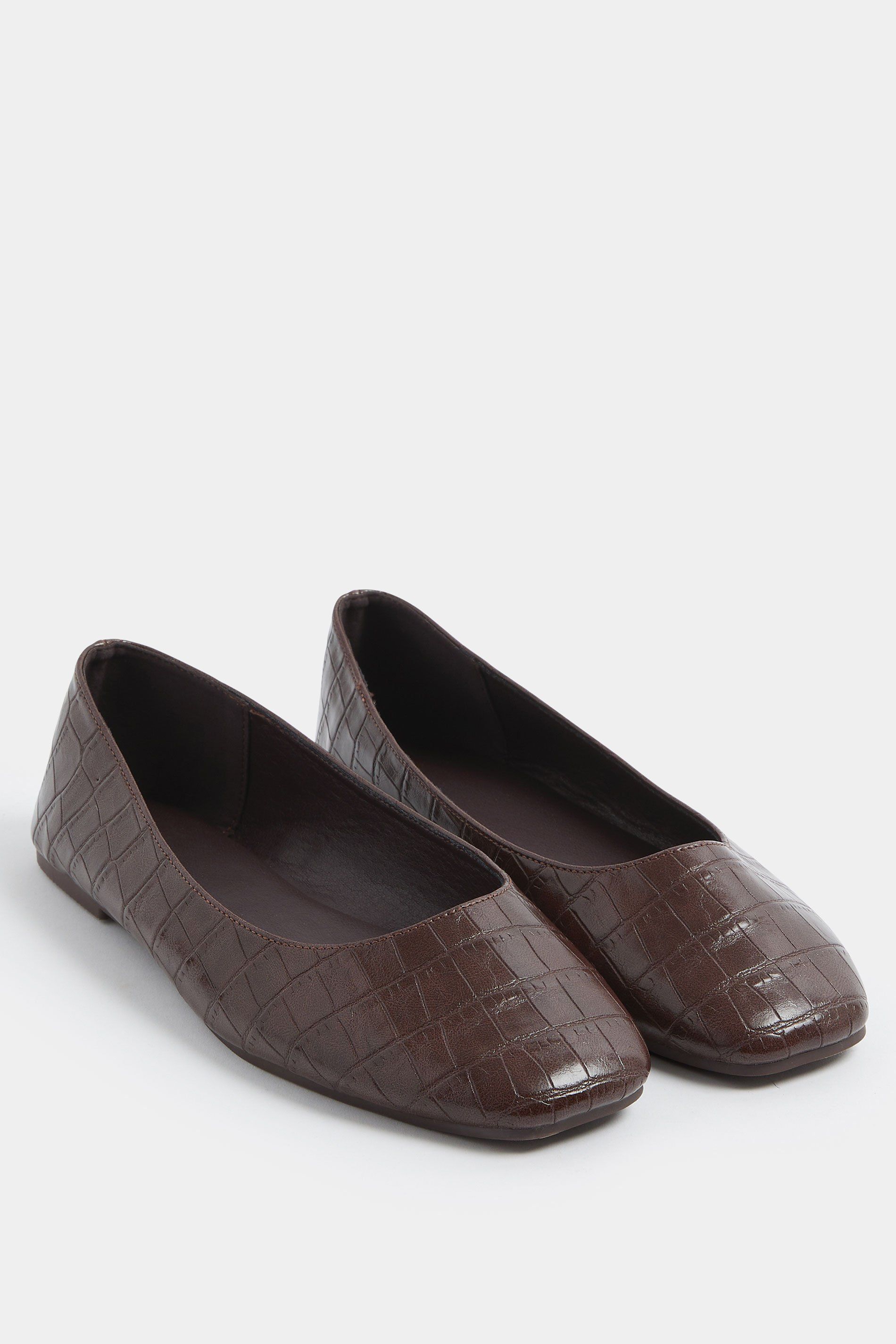 Yours Croc Square Toe Ballet Pumps In Wide E Fit