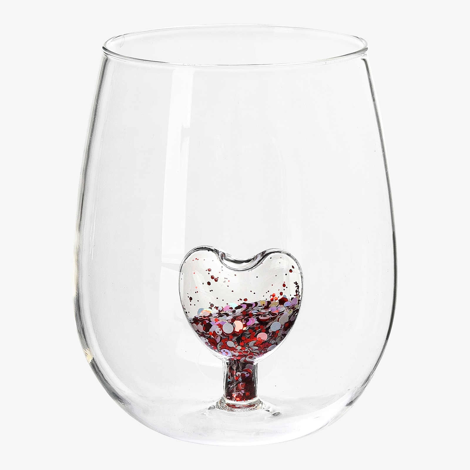 Wasserglas Glitter-Herz Rot, ⌀ 9 cm, H 170 mm