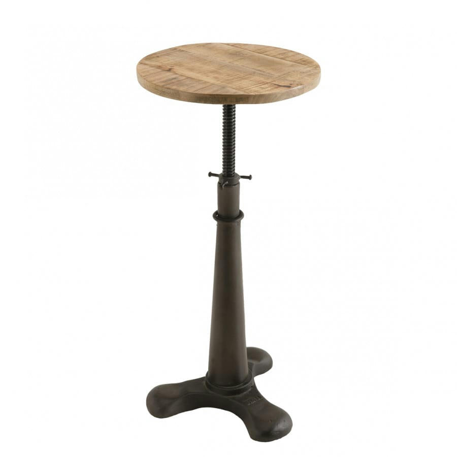 ROBIN - Tabouret hauteur ajustable en acacia recyclé pieds en métal