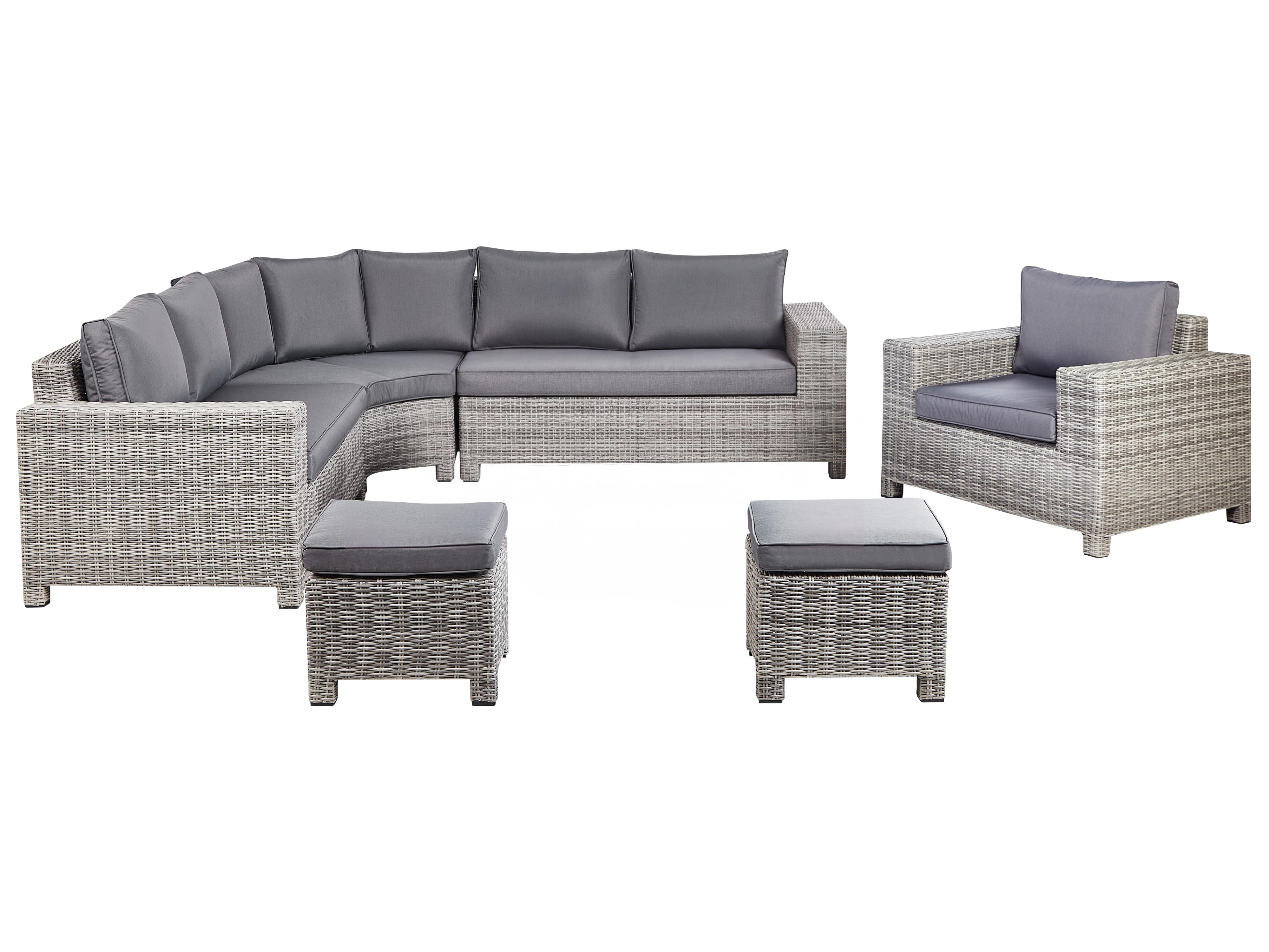 Garden Corner Sofa with Ottoman 9 Seater TEGLIO PE Rattan Grey