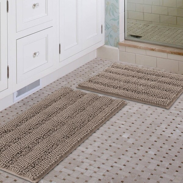 Ultra Thick Bath Rugs Shaggy Chenille Absorbent Non Slip Bath Mats