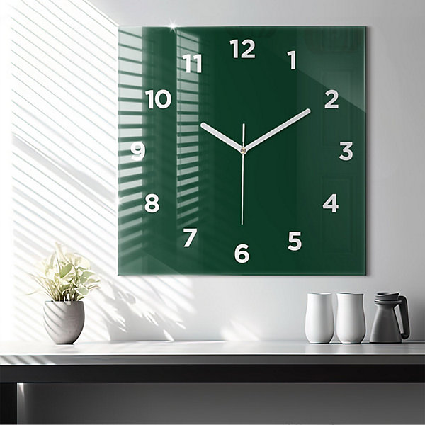 Horloge murale Wallfluent 60x60 cm Avec chiffres Aiguilles blanches Vert bouteille 1 pcs