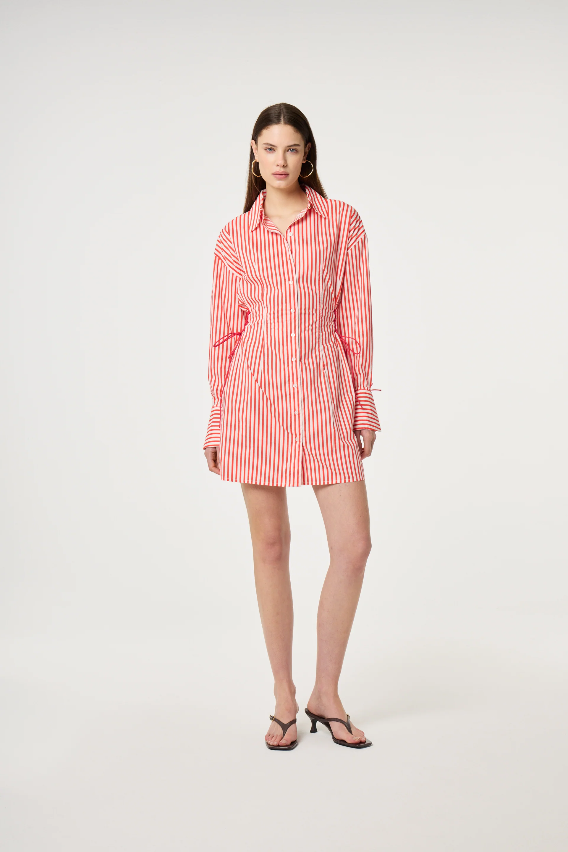 Coletta Red Shirt Stripe Dress | Cosy White/Tangerine Tango
