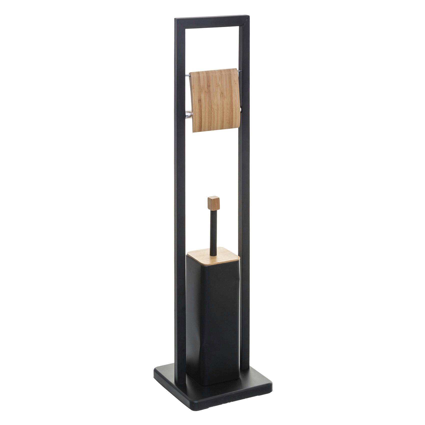 - Ensemble dérouleur et brosse wc métal/bambou/bois noir 20x80 cm