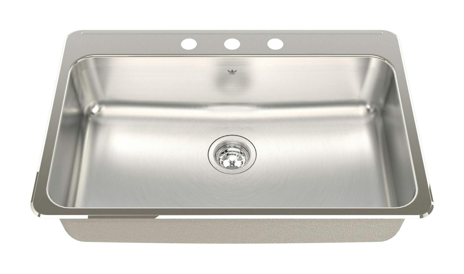 Kindred Steel Queen Drop In Single Bowl 3-Hole Kitchen Sink, 31.25-in x 20.5-in x 8-in, Stainless Steel