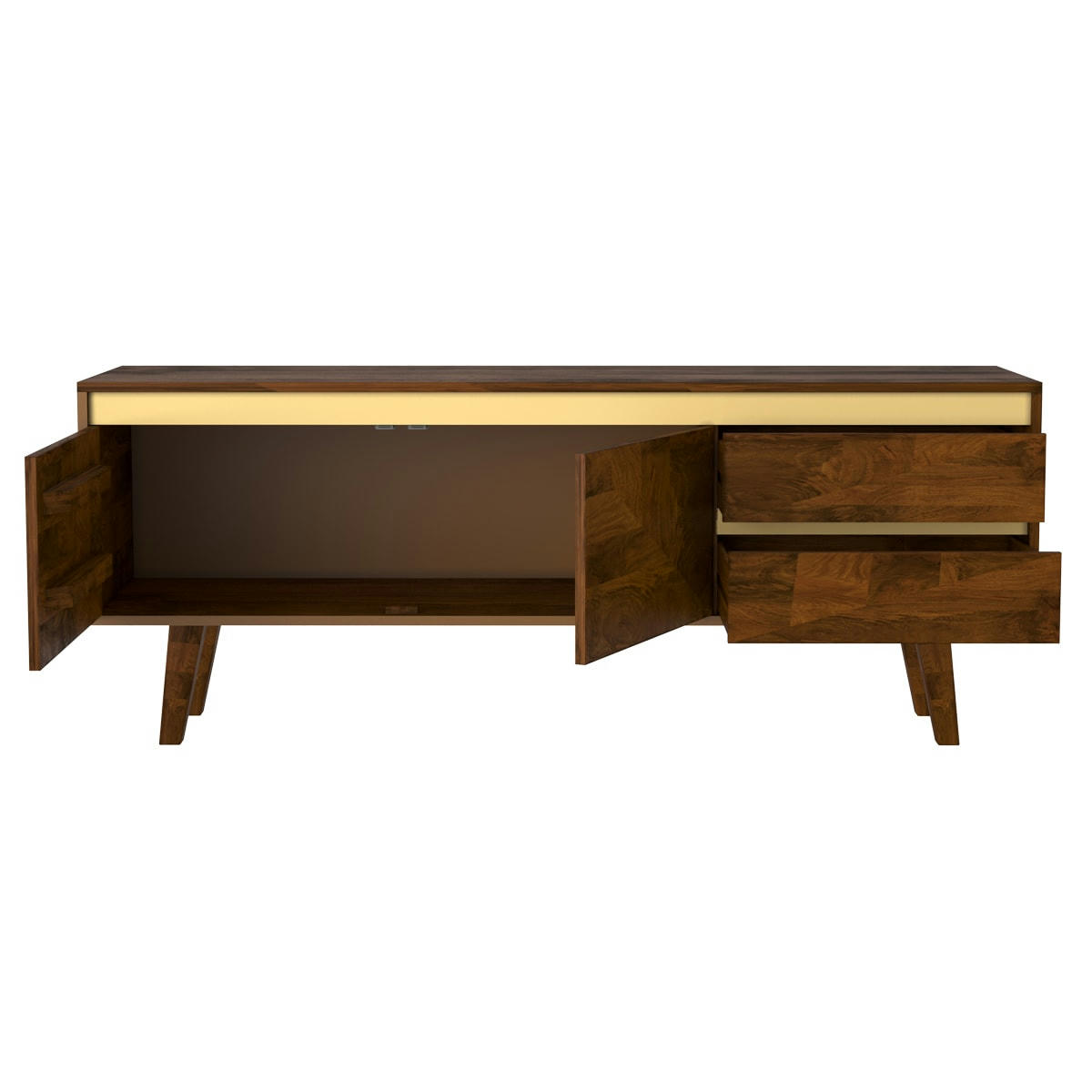 TRIPOLI - Meuble TV en bois de manguier détails dorés 145 cm