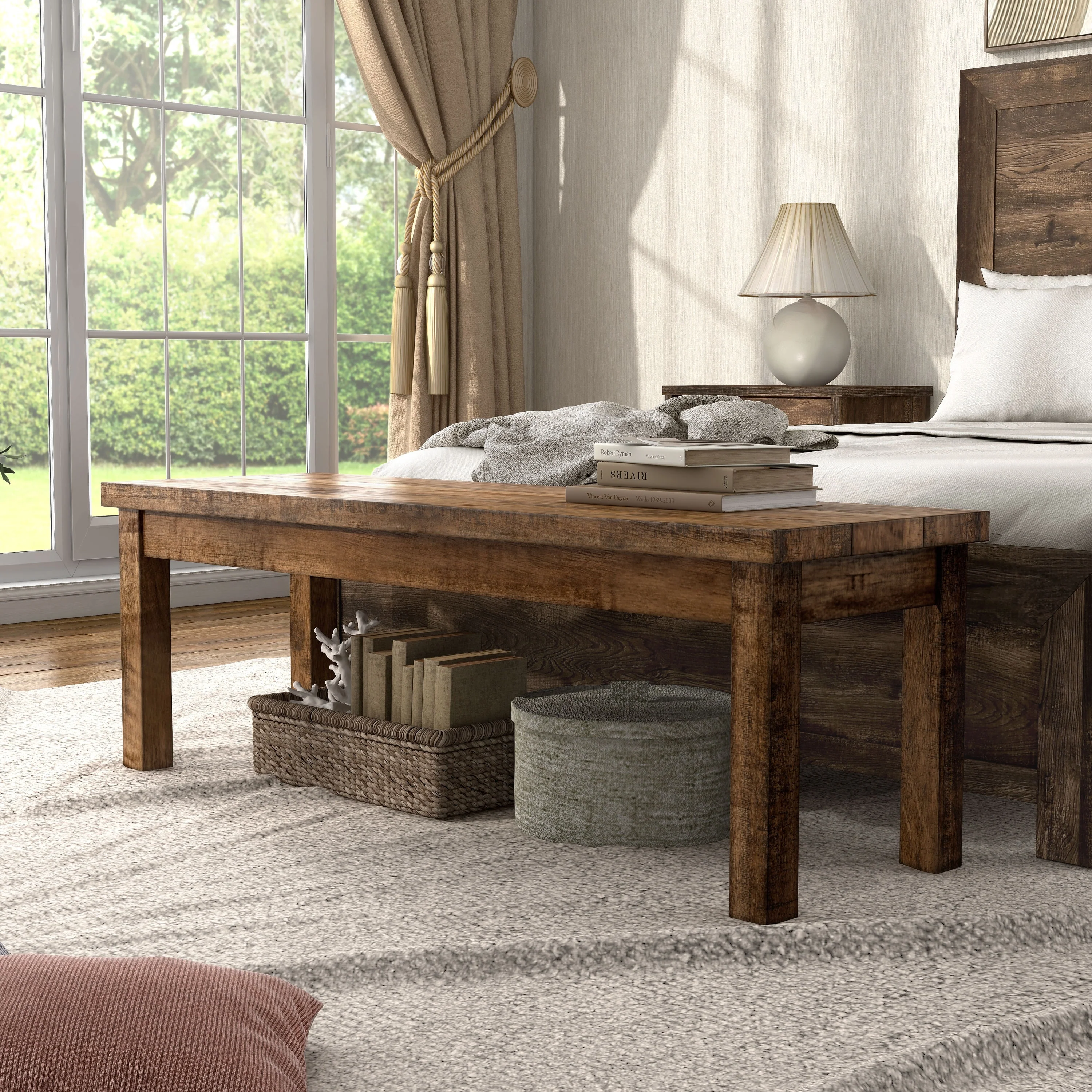 Furniture of America Sail 53 Rustic Farmhouse Pine Solid Wood Bench