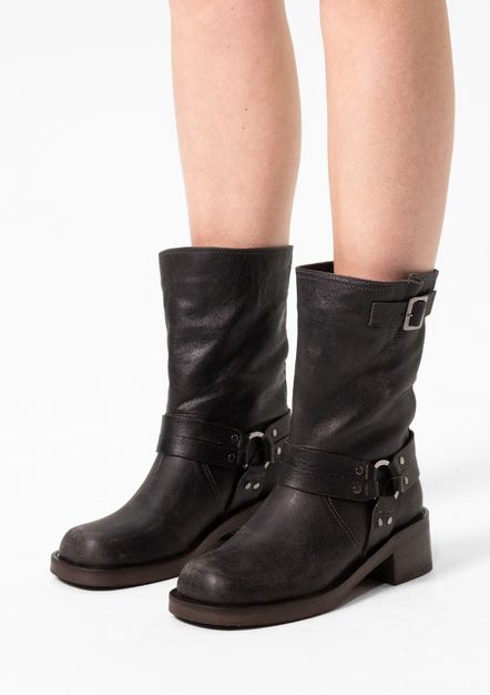 Grijze biker enkelboots met zilverkleurige details