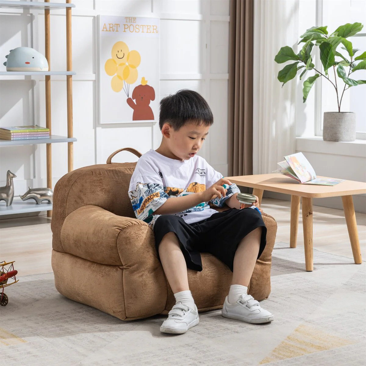 Kid's Velvet Fabric Memory Sponge Stuffed Bean Bag Chair