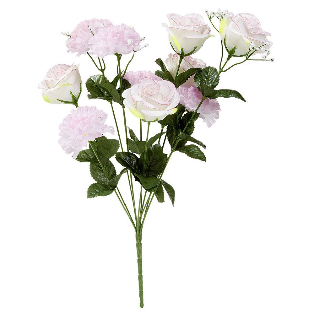 Piquet rose et oeillet blanc bouquet fleur artificielle 10 têtes H46cm