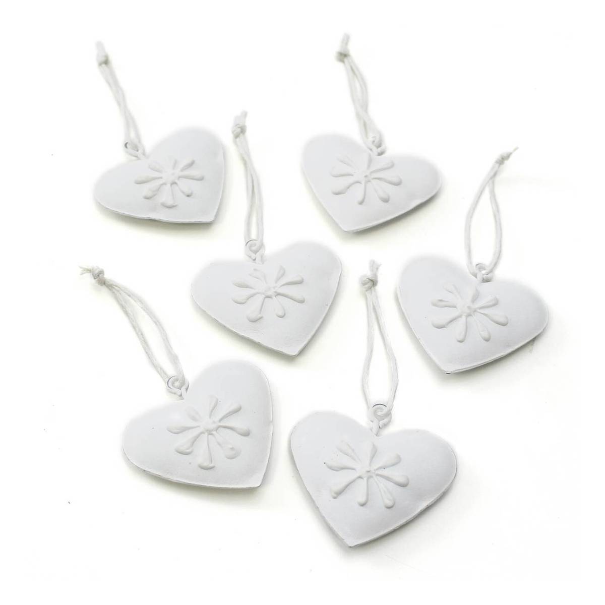 White Metal Heart Hanging Decoration 6 Pack