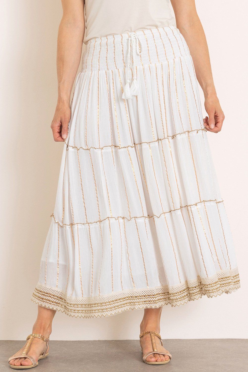 Klass. Lurex Striped Pull On Boho Skirt