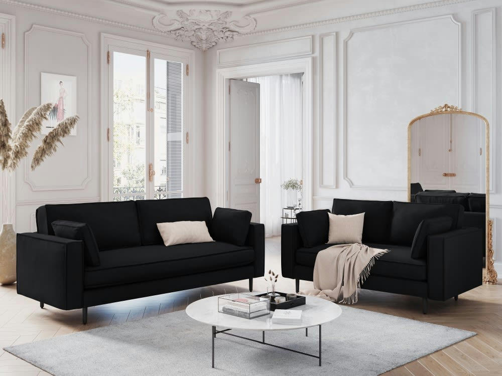ALEXIS - Canapé 3 places en velours noir
