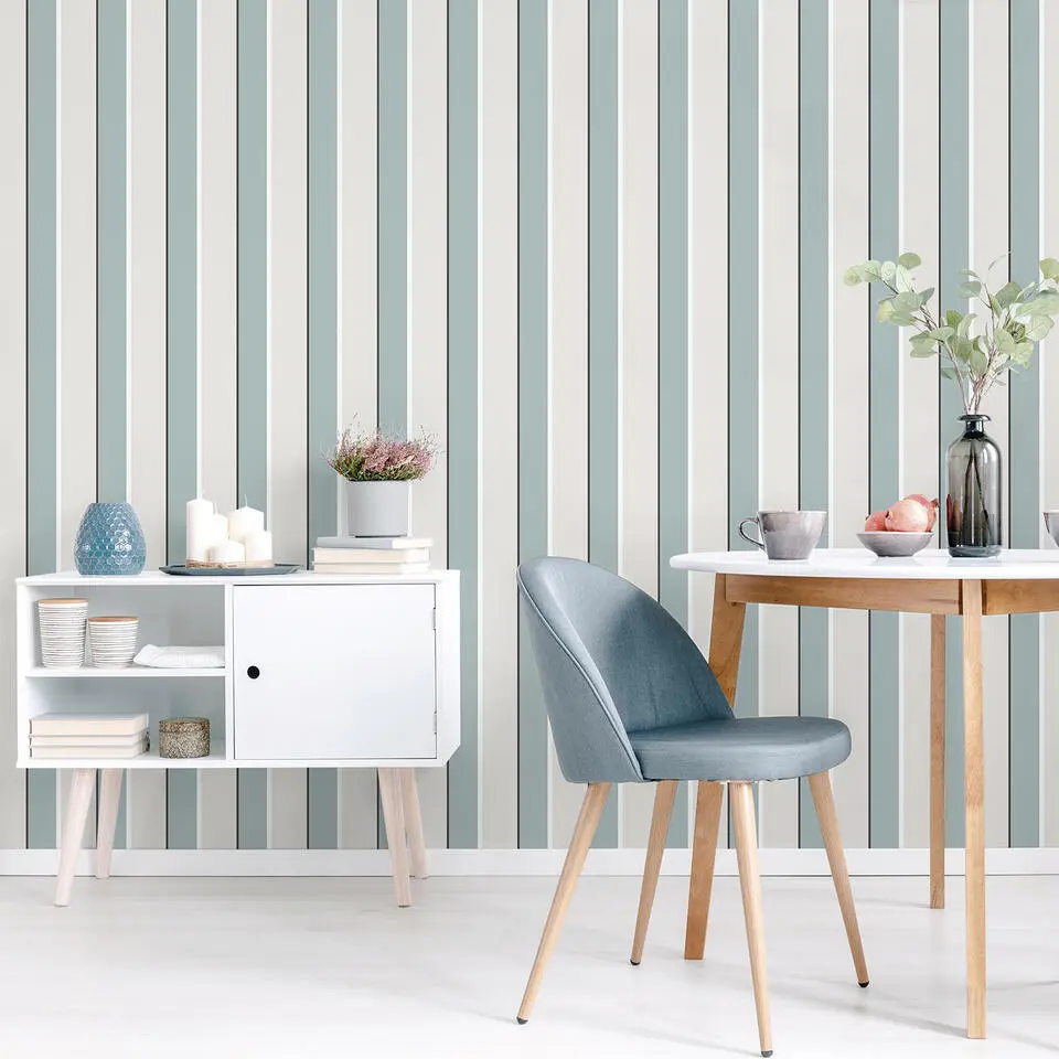 Sanders & Sanders behang strepen vergrijsd blauw en beige - 53 cm x 10 m