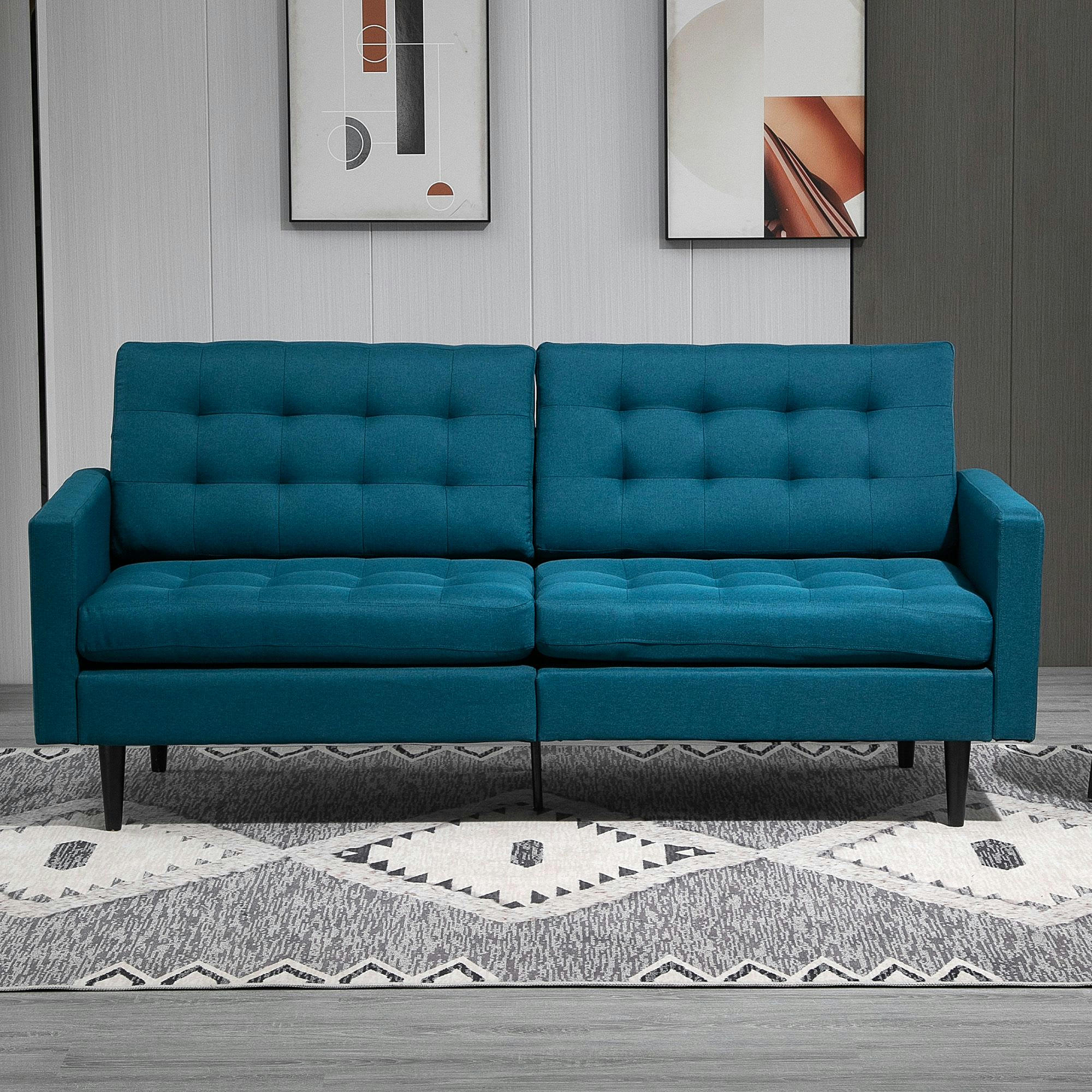 - Canapé convertible 2 places dossiers inclinables lin bleu canard