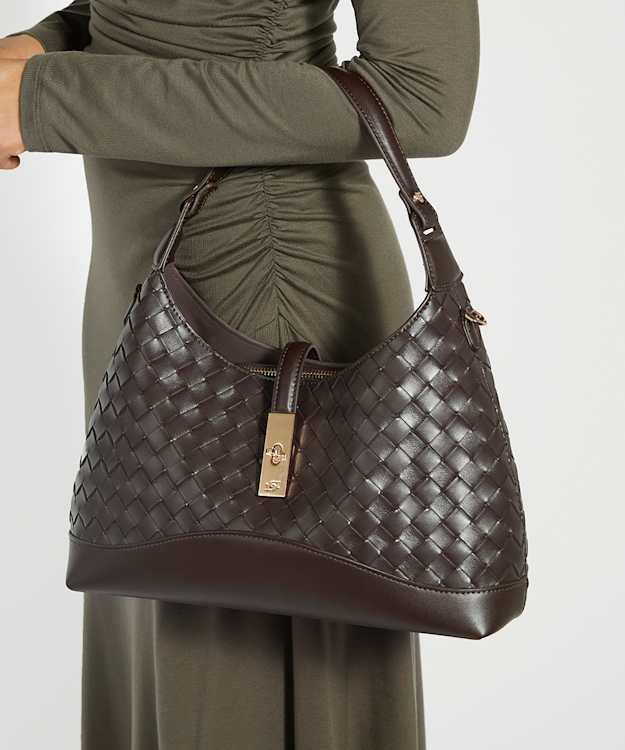 Dorset Dark Brown - Woven Turn Lock Shoulder Bag