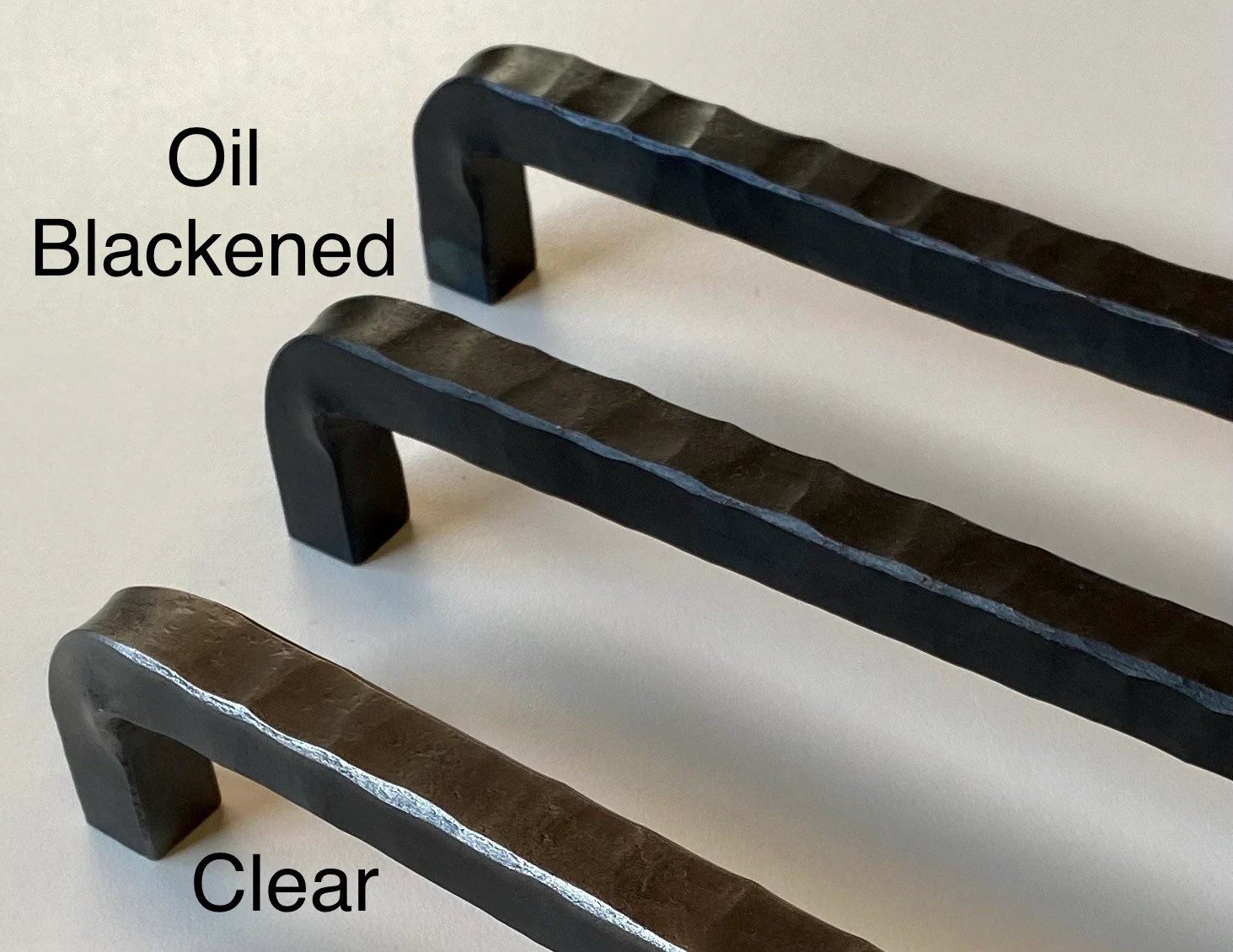 Hand forged hammered cabinet pulls. 1/2” square stock. (Everett)